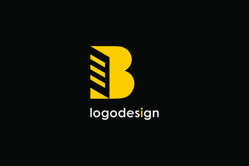 Abstract Initial Letter B Logo. Yellow Shape B Letter with Negative Space Apartment Symbol inside. Usable for Education, Business and Building Logos. Flat Vector Logo Design Template Element.