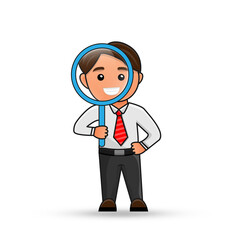 Fototapeta premium Businessman with magnifying glass, research and search concept