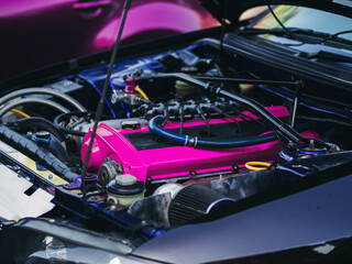 under the hood space of a sports turbocharged car