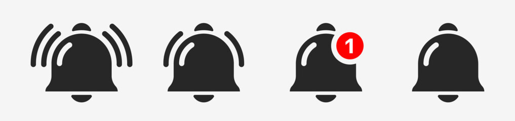 Notification icon set, flat design. Bell icons set isolated on transparent background. Vector illustration