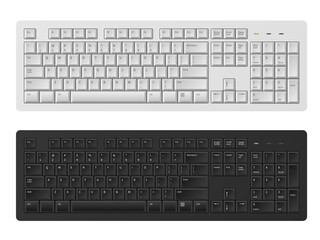 Keyboard. White and black keyboard for personal computer, modern pc keypad for write words, keyboards realistic vector template - obrazy, fototapety, plakaty