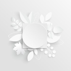 White rose. Round frame with abstract cut flowers. Vector illustration.