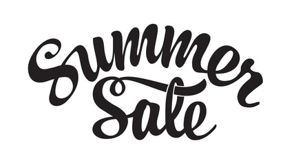 Summer sale handwritten lettering. Sale discount icon. Vector black calligraphic inscription on the white background. Suitable for logo, banner, label, badge, print, poster. Special offer prices