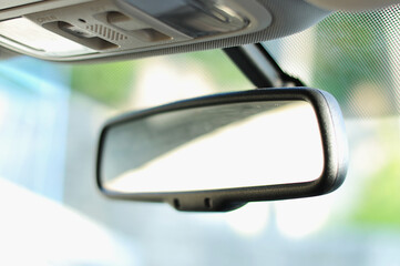 Car interior with rear view mirror and windshield - car interior concept