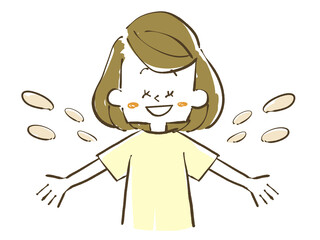 笑顔で両手を広げる女性