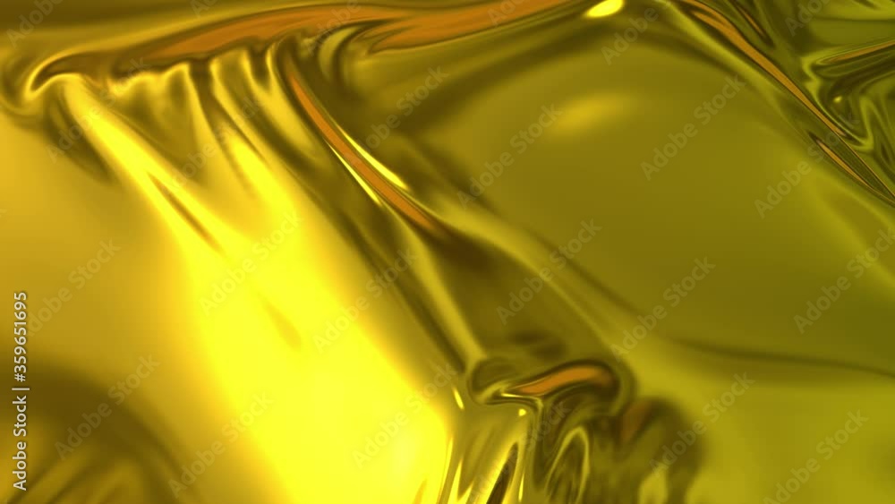 Poster gold silky fabric forms beautiful folds in the air in slow motion. 4k 3d animation of wavy surface f