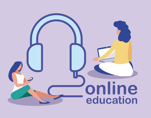 women with technology gadgets, online education