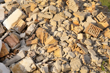A pile of used bricks close up