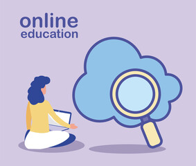 woman search information to the cloud, online education