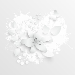 Paper flower. White lilies cut from paper. Vector illustration.