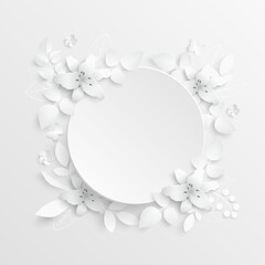 Paper flower. White lilies cut from paper. Vector illustration.