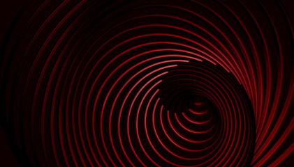 Futuristic abstract vortex wallpaper. Red fractal element. Hypnotic radial lines background. 3D illustration. Optical illusion of motion. Black and red backdrop with geometric pattern.