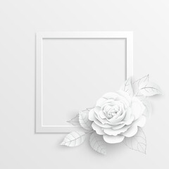 White rose. Square frame with abstract cut flowers. Vector illustration.