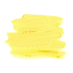 Vanilla yellow art paint abstract stain over isolated white background. Brush stroke design. Image.