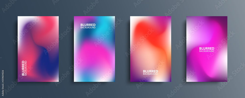 Aufkleber Blurred backgrounds set with modern abstract blurred light color gradient patterns. Smooth templates collection for brochures, posters, banners, flyers and cards. Vector illustration.