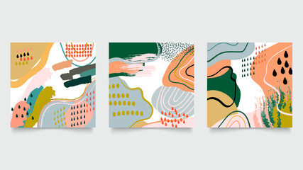 Abstract background vector with natural and floral line arts. Creative pattern with hand drawn shapes. Design background for social media post, cover, print and wallpaper