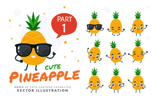Vector set of cartoon images of Pineapple. Part 1