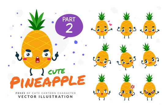 Vector set of cartoon images of Pineapple. Part 2