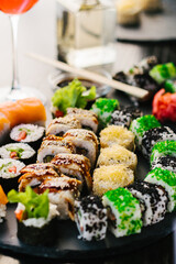 Sushi roll set on a slate plate