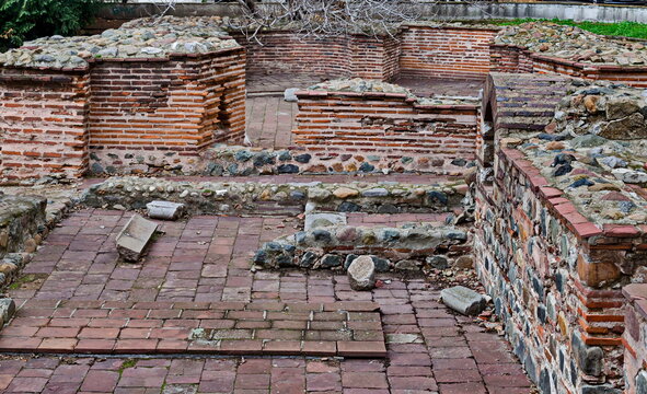 View of some of the preserved ruins of the late antique public complex, "Constantine's Quarter" of Serdika-Sredets, Sofia, Bulgaria 