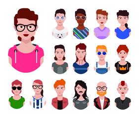 Fototapeta premium User avatars, avatars with faces and heads for social network ( Male and female faces )