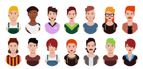 User avatars, avatars with faces and heads for social network ( Male and female faces )