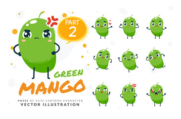 Vector set of cartoon images of Green Mango. Part 2