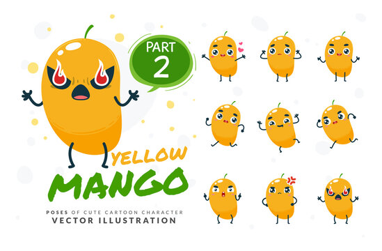 Vector set of cartoon images of Yellow Mango. Part 2
