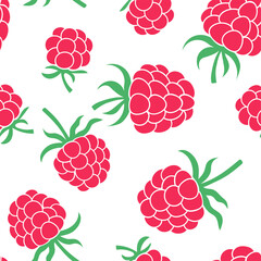 Raspberry seamless pattern. Hand drawn fresh fruit. Vector sketch background. Color doodle wallpaper. Red berry print