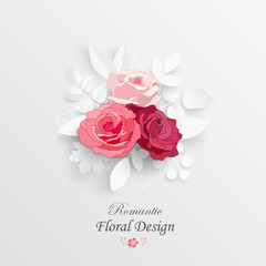 Paper flower. Red roses cut from paper. Vector illustration.