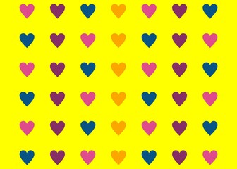 yellow horizontal background with colorful hearts