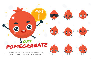 Vector set of cartoon images of Pomegranate. Part 1