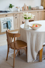 Light wooden kitchen interior, wooden furniture