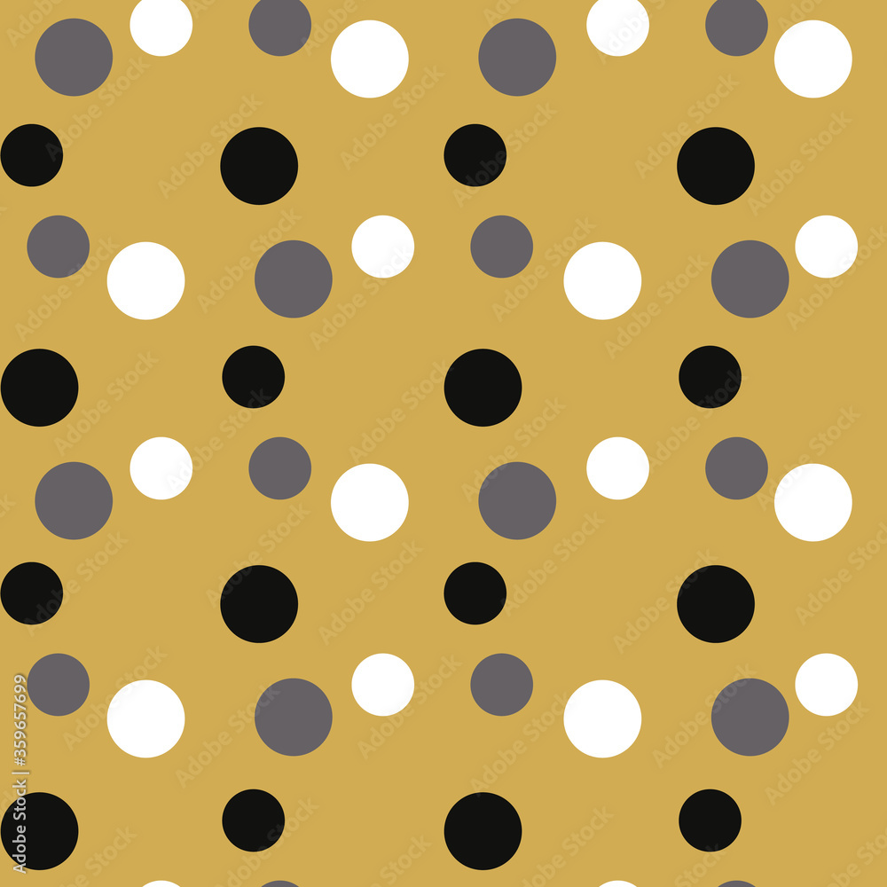 Poster gold, black and white polkadots repeat pattern print background