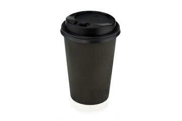 Front side of black paper coffee cup on isolated background.with clipping paths.
