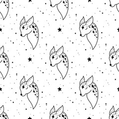 Seamless Pattern Mystical deer with moon and stars. Stars, constellations, moon.