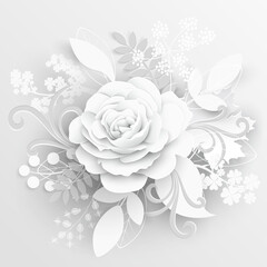 Fototapeta premium Paper flower. White roses cut from paper. Vector illustration.