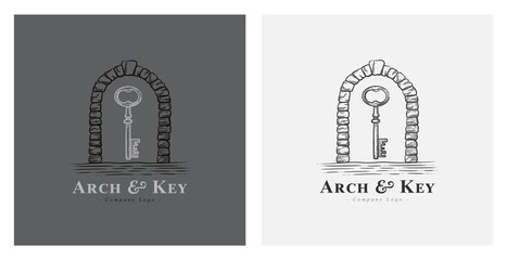 Hand drawn arch and key illustration