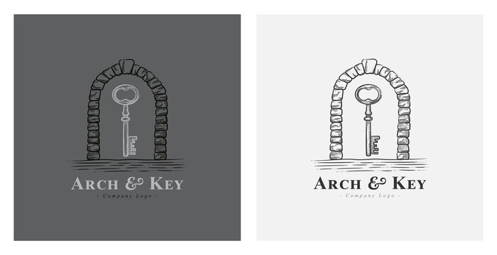 Hand drawn arch and key illustration