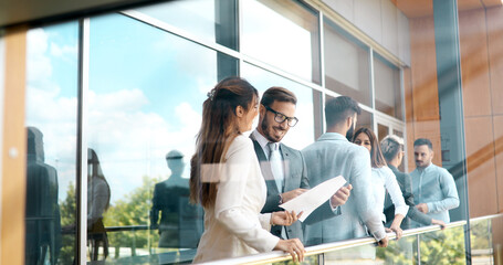 Business people talking nad brainstorming in break outdoor