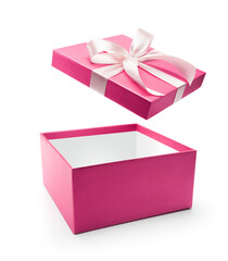 Pink open gift box isolated on white background