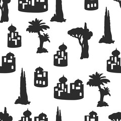 Desert trees and houses pattern