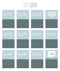 Calendar for year 2020 Week starts with monday