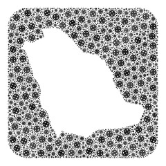 SARS virus map of Saudi Arabia collage created with rounded square and cut out shape. Vector map of Saudi Arabia collage of infection virus items in different sizes and grey color tints.