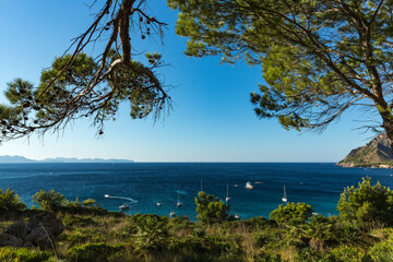 Fototapeta na wymiar Cales de Betlem is an area of small coves of sand, stone and rock located on the entire coast of the village of Betlem, Artà. Palma de Mallorca / Spain
