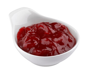 Red berry jam isolated on white background
