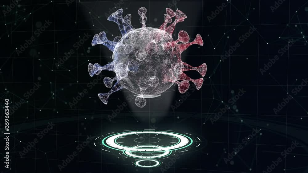 Poster 3d rendering and animation with the virus that causes illness such as the pandemic covid-19 under re