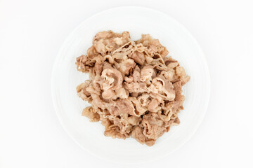 Sliced ​​beef on white background