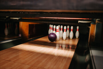 Bowling alley with pins and a ball