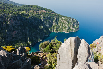 Viewpoint on a Butterfly valley beach from the Lycian way, near Fethiye, Turkey